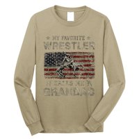 My Favorite Wrestler Calls Me Grandad FatherS Day Usa Flag Long Sleeve Shirt