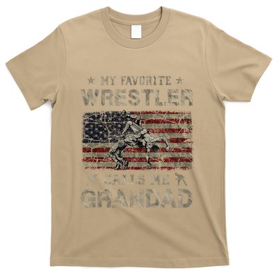 My Favorite Wrestler Calls Me Grandad FatherS Day Usa Flag T-Shirt