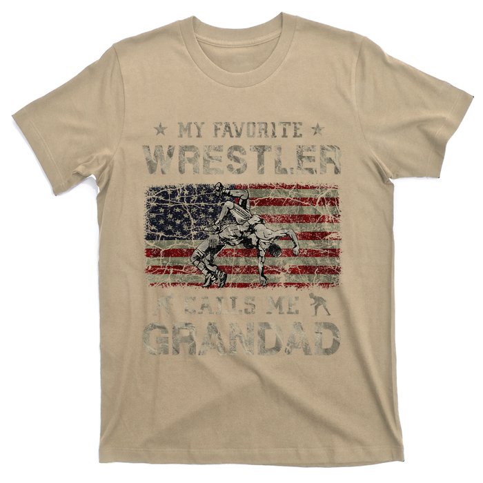 My Favorite Wrestler Calls Me Grandad FatherS Day Usa Flag T-Shirt