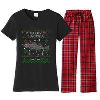 Merry Fishmas Walleye Fisherman Gift Fishing Ugly Christmas Women's Flannel Pajama Set