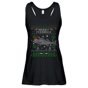 Merry Fishmas Walleye Fisherman Gift Fishing Ugly Christmas Ladies Essential Flowy Tank