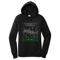 Merry Fishmas Walleye Fisherman Gift Fishing Ugly Christmas Women's Pullover Hoodie