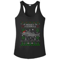 Merry Fishmas Walleye Fisherman Gift Fishing Ugly Christmas Ladies PosiCharge Competitor Racerback Tank