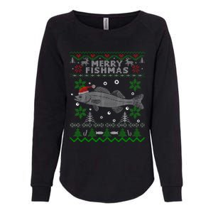 Merry Fishmas Walleye Fisherman Gift Fishing Ugly Christmas Womens California Wash Sweatshirt