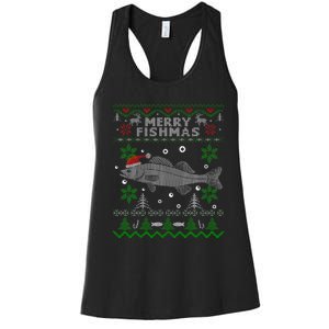 Merry Fishmas Walleye Fisherman Gift Fishing Ugly Christmas Women's Racerback Tank