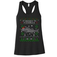 Merry Fishmas Walleye Fisherman Gift Fishing Ugly Christmas Women's Racerback Tank