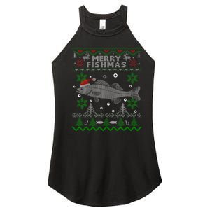 Merry Fishmas Walleye Fisherman Gift Fishing Ugly Christmas Women's Perfect Tri Rocker Tank