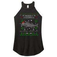 Merry Fishmas Walleye Fisherman Gift Fishing Ugly Christmas Women's Perfect Tri Rocker Tank