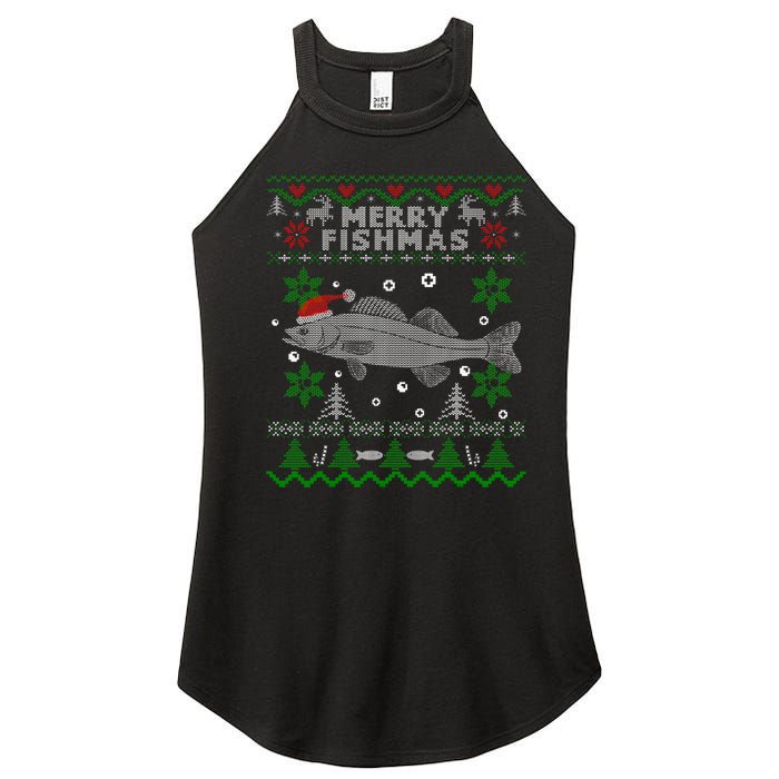 Merry Fishmas Walleye Fisherman Gift Fishing Ugly Christmas Women's Perfect Tri Rocker Tank