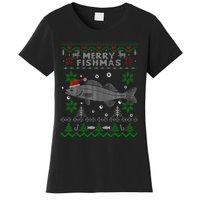 Merry Fishmas Walleye Fisherman Gift Fishing Ugly Christmas Women's T-Shirt