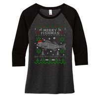 Merry Fishmas Walleye Fisherman Gift Fishing Ugly Christmas Women's Tri-Blend 3/4-Sleeve Raglan Shirt