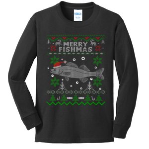 Merry Fishmas Walleye Fisherman Gift Fishing Ugly Christmas Kids Long Sleeve Shirt