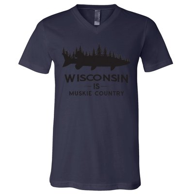 Musky Fishing Wisconsin Is Muskie Country V-Neck T-Shirt