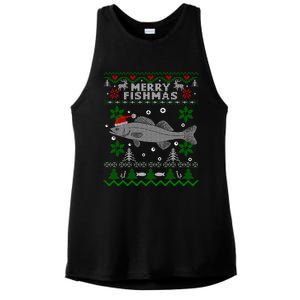 Merry Fishmas Walleye Fisherman Gift Fishing Ugly Christmas Ladies PosiCharge Tri-Blend Wicking Tank