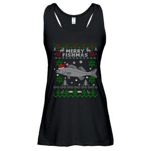 Merry Fishmas Walleye Fisherman Gift Fishing Ugly Christmas Ladies Essential Flowy Tank