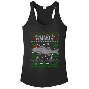 Merry Fishmas Walleye Fisherman Gift Fishing Ugly Christmas Ladies PosiCharge Competitor Racerback Tank