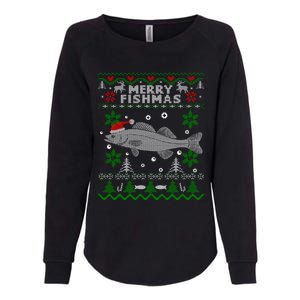 Merry Fishmas Walleye Fisherman Gift Fishing Ugly Christmas Womens California Wash Sweatshirt