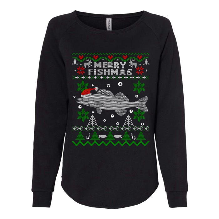 Merry Fishmas Walleye Fisherman Gift Fishing Ugly Christmas Womens California Wash Sweatshirt