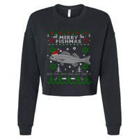 Merry Fishmas Walleye Fisherman Gift Fishing Ugly Christmas Cropped Pullover Crew