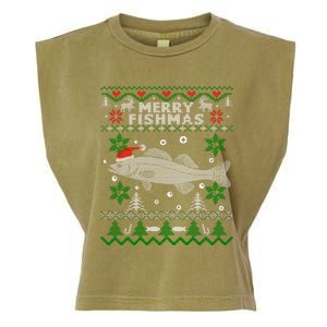 Merry Fishmas Walleye Fisherman Gift Fishing Ugly Christmas Garment-Dyed Women's Muscle Tee