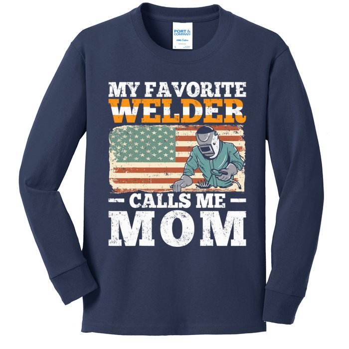 My Favorite Welder Calls Me Mom Vintage Welding Outfit Mom Kids Long Sleeve Shirt