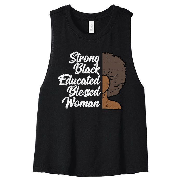 Melanins For Wo Strong Educated Blessed Black Pride Women's Racerback Cropped Tank