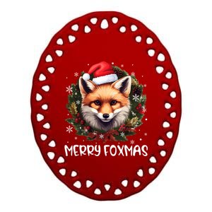 Merry Foxmas Xmas Decoration Santa Fox Christmas Cute Gift Ceramic Oval Ornament