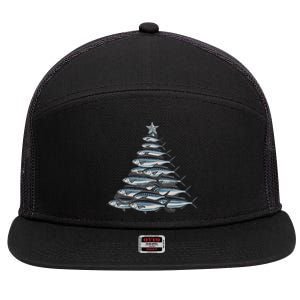 Merry Fishmas Xmas Fishing For Fisher Christmas Fun Gift 7 Panel Mesh Trucker Snapback Hat