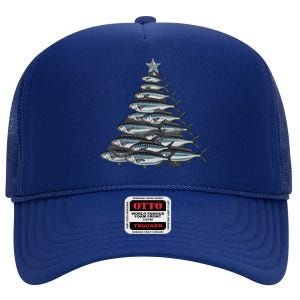 Merry Fishmas Xmas Fishing For Fisher Christmas Fun Gift High Crown Mesh Back Trucker Hat