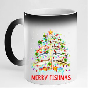 Merry Fishmas Xmas Merry Fishmas Christmas Tree Gift 11oz Black Color Changing Mug