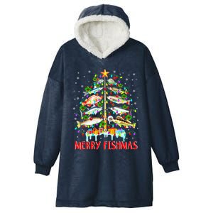 Merry Fishmas Xmas Merry Fishmas Christmas Tree Gift Hooded Wearable Blanket