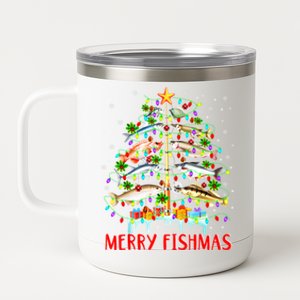 Merry Fishmas Xmas Merry Fishmas Christmas Tree Gift 12 oz Stainless Steel Tumbler Cup