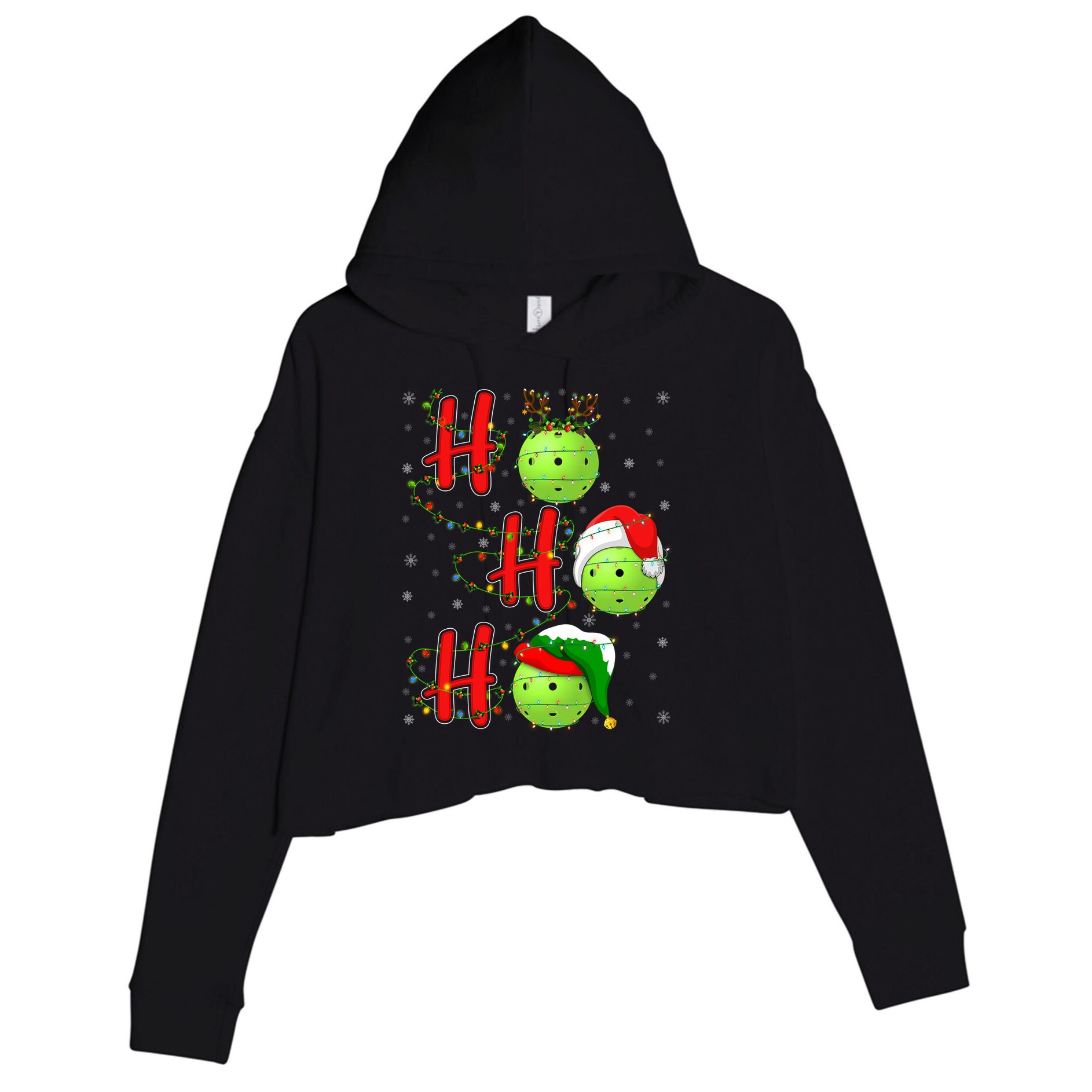 Matching Family Xmas Santa Ho Ho Ho Pickleball Christmas Crop Fleece Hoodie