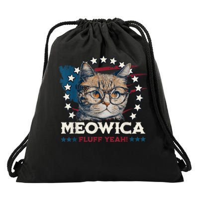 Meowica Fluff Yeah Funny Patriotic Cat 4th of July  Wo Drawstring Bag