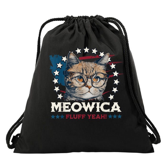 Meowica Fluff Yeah Funny Patriotic Cat 4th of July  Wo Drawstring Bag