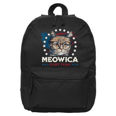 Meowica Fluff Yeah Funny Patriotic Cat 4th of July  Wo 16 in Basic Backpack