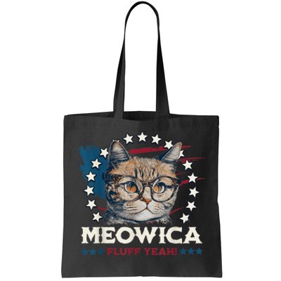 Meowica Fluff Yeah Funny Patriotic Cat 4th of July  Wo Tote Bag