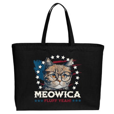 Meowica Fluff Yeah Funny Patriotic Cat 4th of July  Wo Cotton Canvas Jumbo Tote