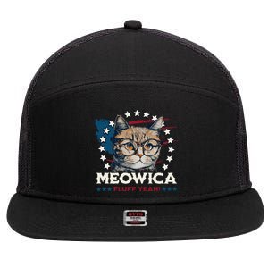 Meowica Fluff Yeah Funny Patriotic Cat 4th of July 7 Panel Mesh Trucker Snapback Hat