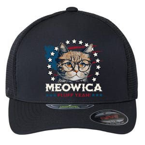 Meowica Fluff Yeah Funny Patriotic Cat 4th of July Flexfit Unipanel Trucker Cap