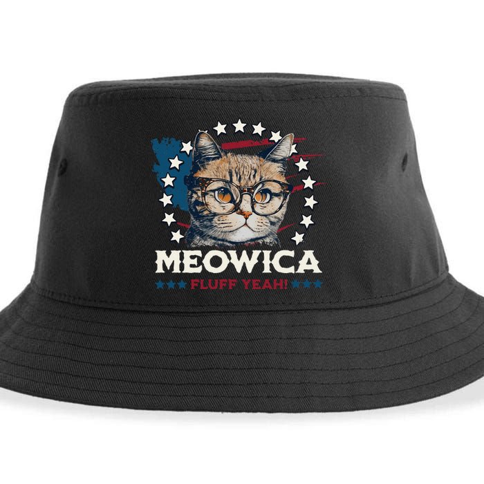 Meowica Fluff Yeah Funny Patriotic Cat 4th of July Sustainable Bucket Hat