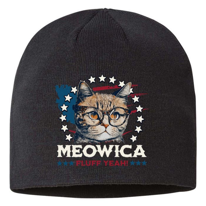 Meowica Fluff Yeah Funny Patriotic Cat 4th of July Sustainable Beanie