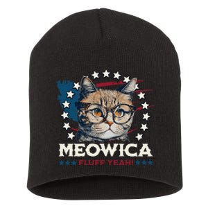 Meowica Fluff Yeah Funny Patriotic Cat 4th of July Short Acrylic Beanie