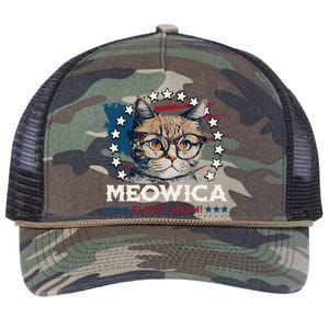 Meowica Fluff Yeah Funny Patriotic Cat 4th of July Retro Rope Trucker Hat Cap