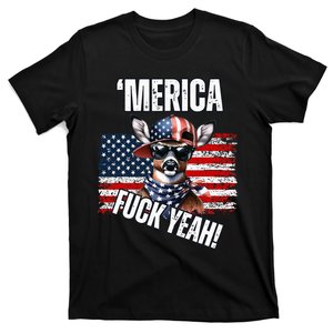 Merica Fuck Yeah! Patriotic Deer Sunglasses Usa Flag T-Shirt