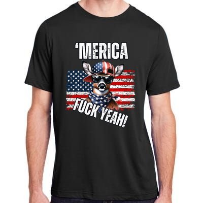 Merica Fuck Yeah! Patriotic Deer Sunglasses Usa Flag Adult ChromaSoft Performance T-Shirt