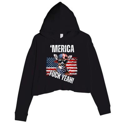 Merica Fuck Yeah! Patriotic Deer Sunglasses Usa Flag Crop Fleece Hoodie