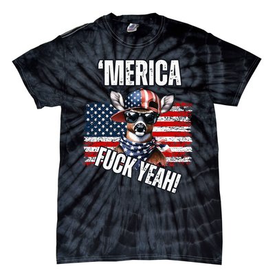 Merica Fuck Yeah! Patriotic Deer Sunglasses Usa Flag Tie-Dye T-Shirt