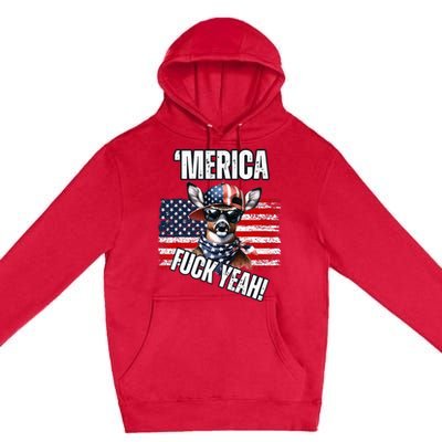 Merica Fuck Yeah! Patriotic Deer Sunglasses Usa Flag Premium Pullover Hoodie