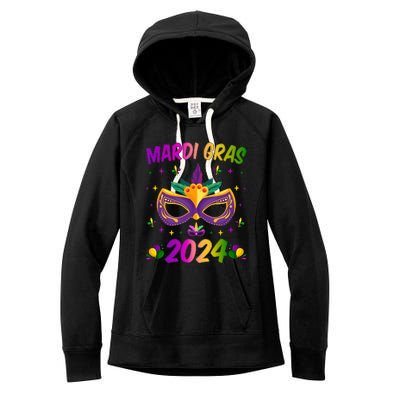 Mardi Gras 2024 Funny Mardi Gras Mask Costume Women's Fleece Hoodie